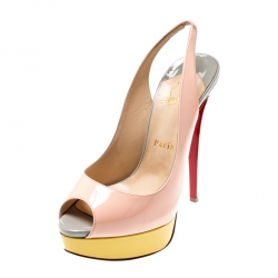 Pre Owned Christian Louboutin Multicolor Patent Leather Lady Peep Toe Platform Slingback Sandals Size 38