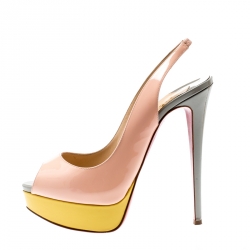Pre Owned Christian Louboutin Multicolor Patent Leather Lady Peep Toe Platform Slingback Sandals Size 38