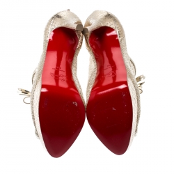 Pre Owned Christian Louboutin Metallic Gold Leather And Mesh Empiralta Bow Open Toe Ankle Booties Size 39