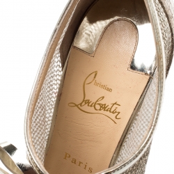 Pre Owned Christian Louboutin Metallic Gold Leather And Mesh Empiralta Bow Open Toe Ankle Booties Size 39