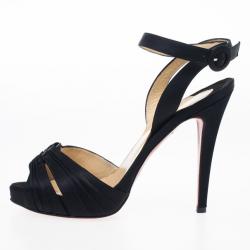 Pre Owned Christian Louboutin Black Satin Ankle Strap Sandals Size 37.5