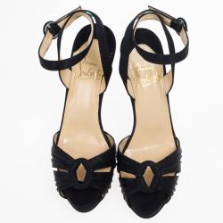 Pre Owned Christian Louboutin Black Satin Ankle Strap Sandals Size 37.5