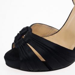 Pre Owned Christian Louboutin Black Satin Ankle Strap Sandals Size 37.5