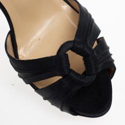 Pre Owned Christian Louboutin Black Satin Ankle Strap Sandals Size 37.5