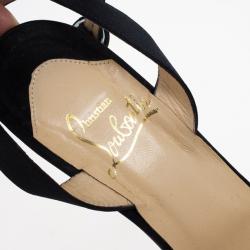 Pre Owned Christian Louboutin Black Satin Ankle Strap Sandals Size 37.5