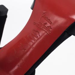 Pre Owned Christian Louboutin Black Satin Ankle Strap Sandals Size 37.5