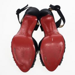 Pre Owned Christian Louboutin Black Satin Ankle Strap Sandals Size 37.5
