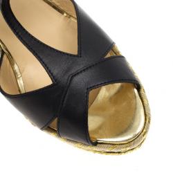 مملوكة مسبقًا Christian Louboutin Black Leather T Strap Trotolita Wedges Size 39