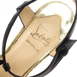 مملوكة مسبقًا Christian Louboutin Black Leather T Strap Trotolita Wedges Size 39