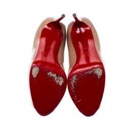 مملوكة مسبقًا حذاء كعب عالي كريستيان لوبوتان ليدي جلد لامع مقدمة مفتوحة نعل سميك بيج مقاس 36