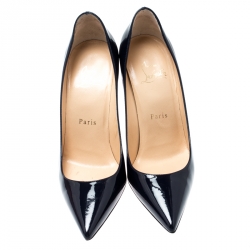 Pre Owned Christian Louboutin Navy Blue Patent Leather Decollete 554 Pointed Toe Pumps Size 37