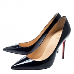 Pre Owned Christian Louboutin Navy Blue Patent Leather Decollete 554 Pointed Toe Pumps Size 37