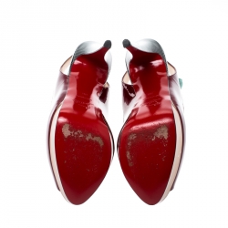 Pre Owned Christian Louboutin Burgundy Patent Leather Lady Peep Sling Platform Sandals Size 38