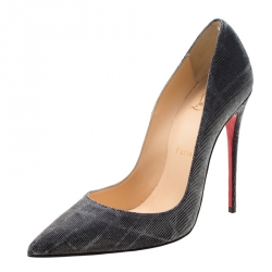 Pre Owned Christian Louboutin Metallic Grey Glitter Fabric Pigalle Pointed Toe Pumps Size 37