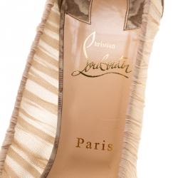 Pre Owned Christian Louboutin Beige Pleated Silk Crepe Pointed Toe Pumps Size 39