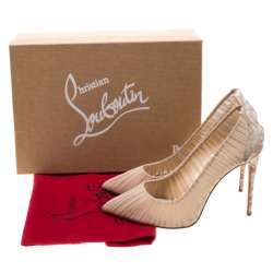 Pre Owned Christian Louboutin Beige Pleated Silk Crepe Pointed Toe Pumps Size 39