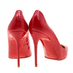 Christian Louboutin Rouge Lipstick Red Watersnake Leather Decollete Pointed Toe Pumps Size 39