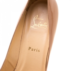 Pre Owned Christian Louboutin Beige Patent Leather Pigalle Pointed Toe Pumps Size 38.5