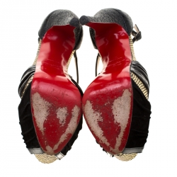 مملوكة مسبقًا Christian Louboutin Black Patent Leather And Suede Cross Strap Platform Sandals Size 38