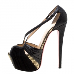 مملوكة مسبقًا Christian Louboutin Black Patent Leather And Suede Cross Strap Platform Sandals Size 38