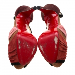 Pre Owned صندل كريستيان لوبوتان سويدي متعدد الألوان بسيور متعاكسة نعل سميك مقاس 38