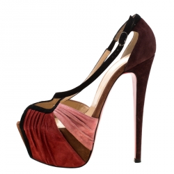 Pre Owned صندل كريستيان لوبوتان سويدي متعدد الألوان بسيور متعاكسة نعل سميك مقاس 38