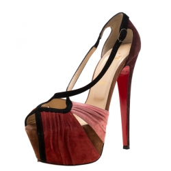 Pre Owned صندل كريستيان لوبوتان سويدي متعدد الألوان بسيور متعاكسة نعل سميك مقاس 38