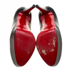 Pre Owned Christian Louboutin Black Leather Bianca Platform Pumps 38.5