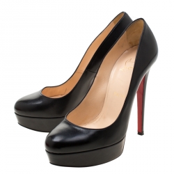 Pre Owned Christian Louboutin Black Leather Bianca Platform Pumps 38.5