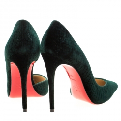 Pre Owned Christian Louboutin Dark Green Textured Velvet Iriza Pointed Toe D'orsay Pumps Size 38.5