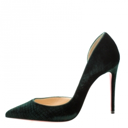 Pre Owned Christian Louboutin Dark Green Textured Velvet Iriza Pointed Toe D'orsay Pumps Size 38.5