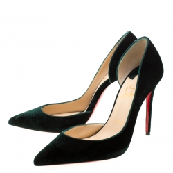 Pre Owned Christian Louboutin Dark Green Textured Velvet Iriza Pointed Toe D'orsay Pumps Size 38.5