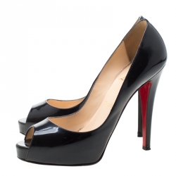 Pre Owned Christian Louboutin Black Patent Leather Hyper Prive Peep Toe Platform Pumps Size 37.5