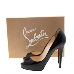 Pre Owned Christian Louboutin Black Patent Leather Hyper Prive Peep Toe Platform Pumps Size 37.5