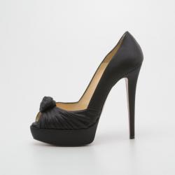 Pre Owned Christian Louboutin Black Satin Knotted Greissimo Platform Pumps Size 37