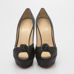 Pre Owned Christian Louboutin Black Satin Knotted Greissimo Platform Pumps Size 37