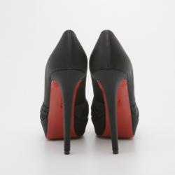 Pre Owned Christian Louboutin Black Satin Knotted Greissimo Platform Pumps Size 37