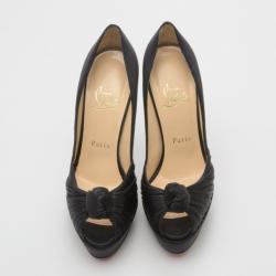 Pre Owned Christian Louboutin Black Satin Knotted Greissimo Platform Pumps Size 37
