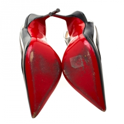 Pre Owned Christian Louboutin Black Patent Leather And PVC Paulina Pointed Toe Slingback Sandals Size 36.5