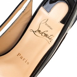 Pre Owned Christian Louboutin Black Patent Leather And PVC Paulina Pointed Toe Slingback Sandals Size 36.5