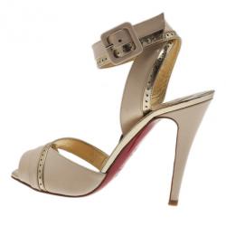 Pre Owned Christian Louboutin Cream Patent Escatin Ankle Strap Sandals Size 37.5