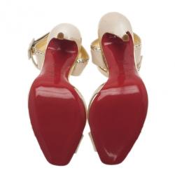 Pre Owned Christian Louboutin Cream Patent Escatin Ankle Strap Sandals Size 37.5