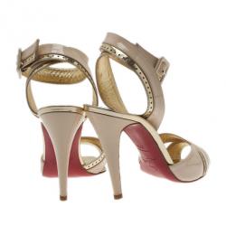 Pre Owned Christian Louboutin Cream Patent Escatin Ankle Strap Sandals Size 37.5