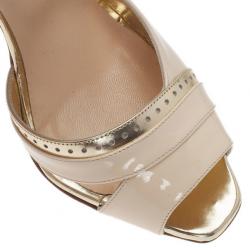 Pre Owned Christian Louboutin Cream Patent Escatin Ankle Strap Sandals Size 37.5