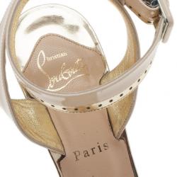 Pre Owned Christian Louboutin Cream Patent Escatin Ankle Strap Sandals Size 37.5