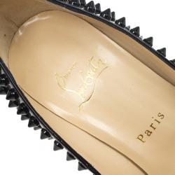 Pre Owned Christian Louboutin Black Patent Lady Peep Toe 150mm Spikes Platform Pumps Size 36.5