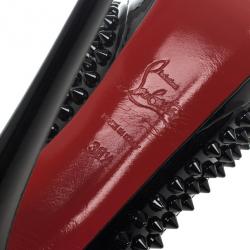 Pre Owned Christian Louboutin Black Patent Lady Peep Toe 150mm Spikes Platform Pumps Size 36.5