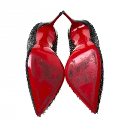 Pre Owned Christian Louboutin Black Fringed Patent Leather Pigallie Follies Crow Pointed Toe Pumps Size 40.5