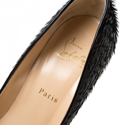 Pre Owned Christian Louboutin Black Fringed Patent Leather Pigallie Follies Crow Pointed Toe Pumps Size 40.5
