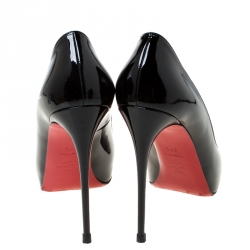 Pre Owned Christian Louboutin Black Patent Leather New Very Prive Peep Toe Pumps Size 38.5